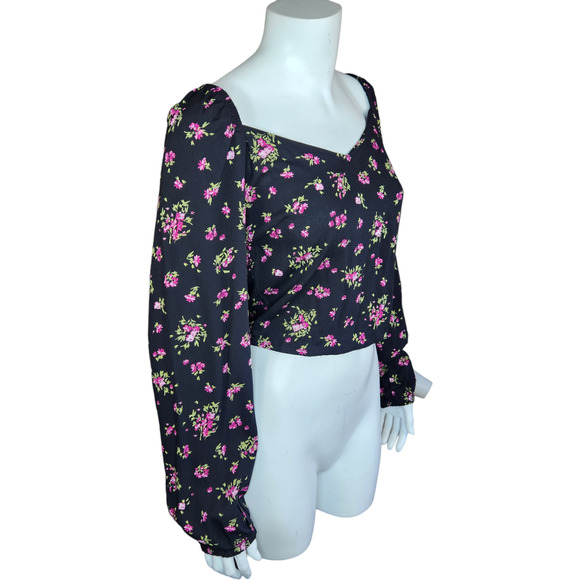 Vero Moda Womens Medium VMANNA Long Sleeve Crop Top Black Pink Floral Smock NWT - Picture 10 of 16